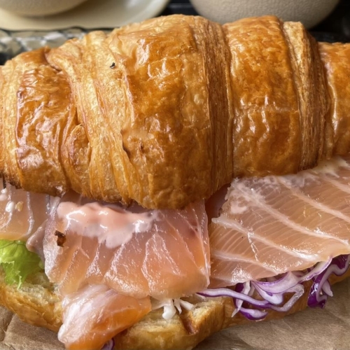 smoked salmon, herb cream cheese croissant